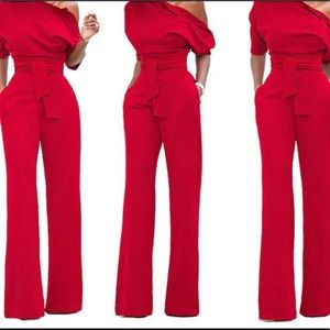Off Shoulder Red Jumpsuit M